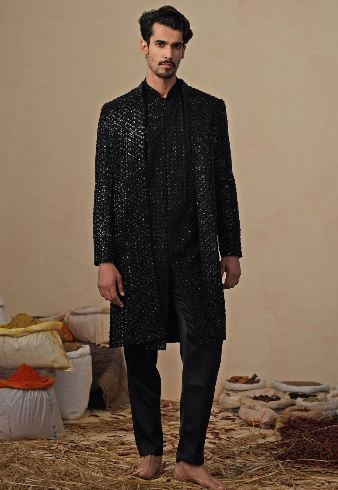 Black Georgette Indo - western Kurta Jacket Set Kalpraag - Fabilicious Fashion