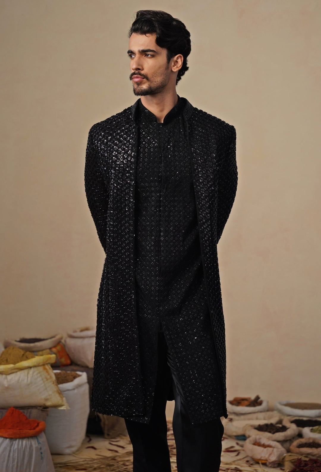 Black Georgette Indo - western Kurta Jacket Set Kalpraag - Fabilicious Fashion