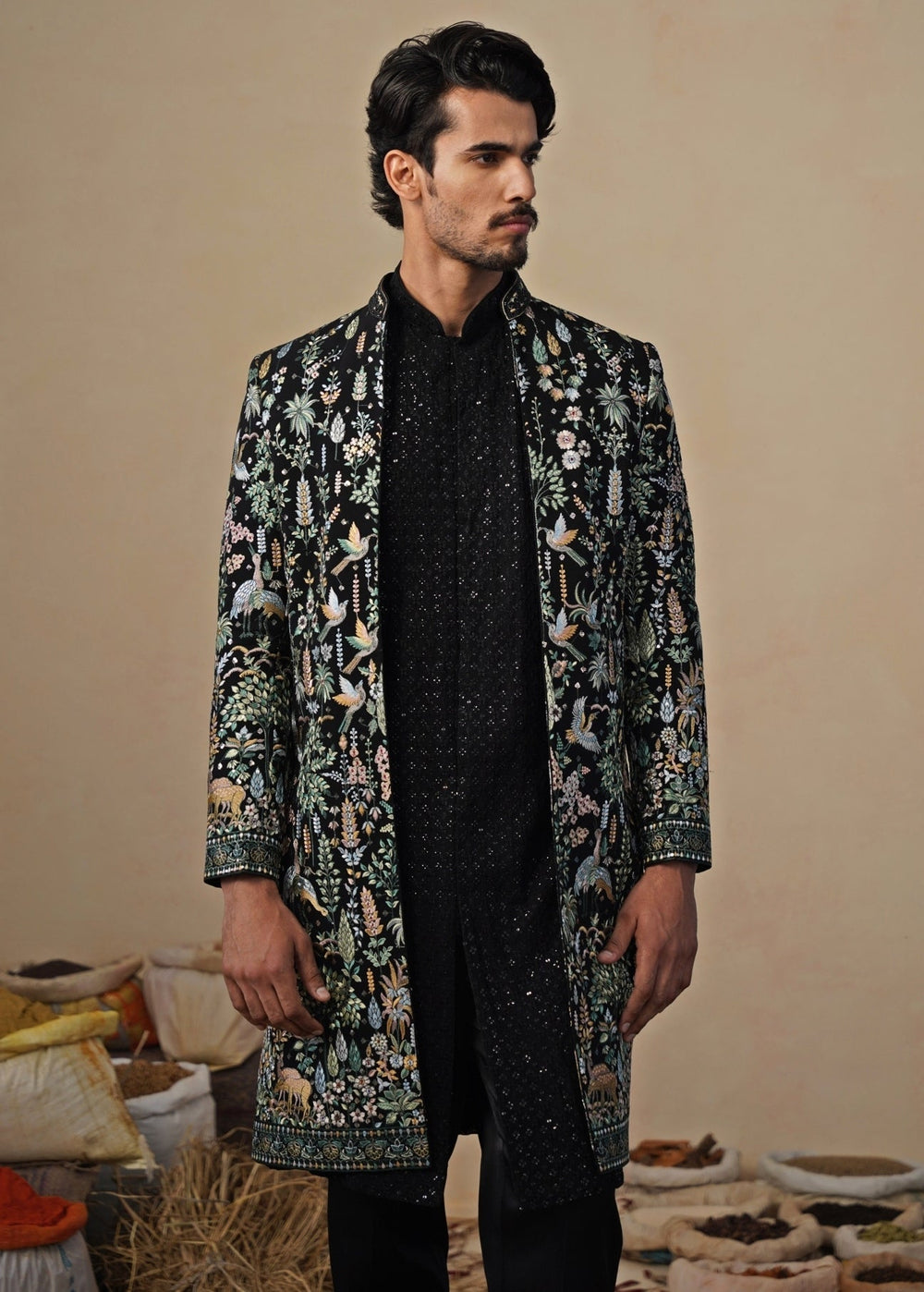 Black Georgette Indo - western Kurta Jacket Set Kalpraag - Fabilicious Fashion