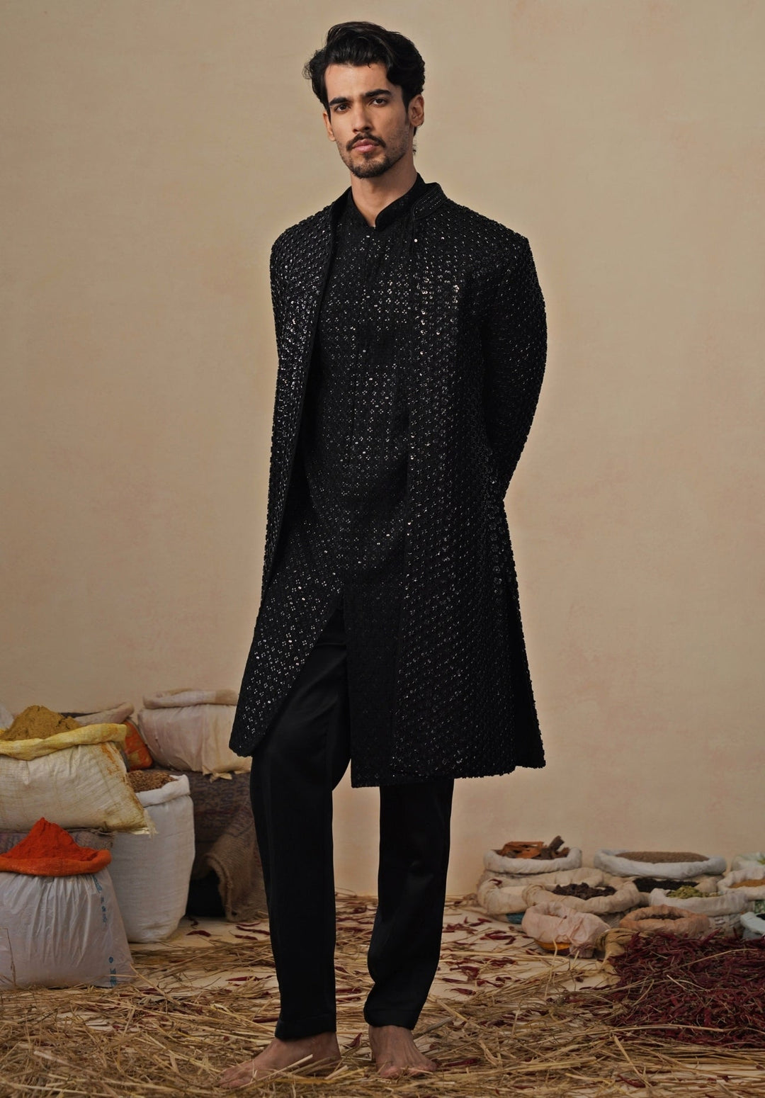 Black Georgette Indo - western Kurta Jacket Set Kalpraag - Fabilicious Fashion