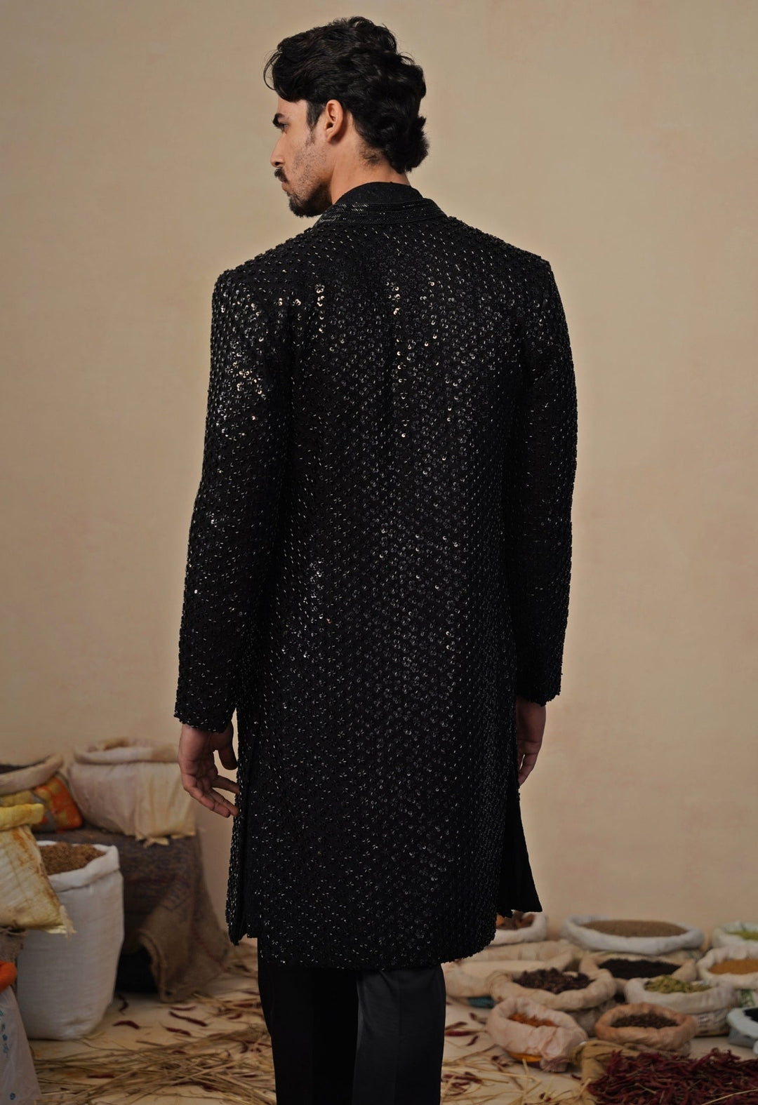 Black Georgette Indo - western Kurta Jacket Set Kalpraag - Fabilicious Fashion