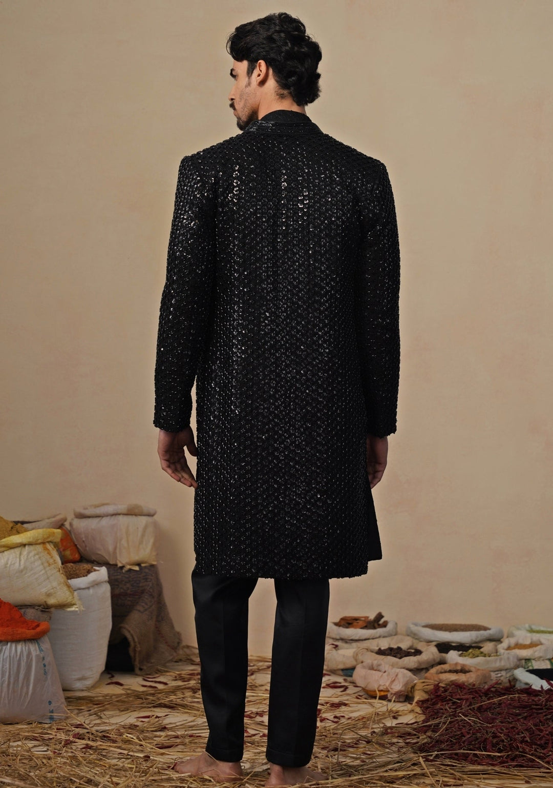 Black Georgette Indo - western Kurta Jacket Set Kalpraag - Fabilicious Fashion