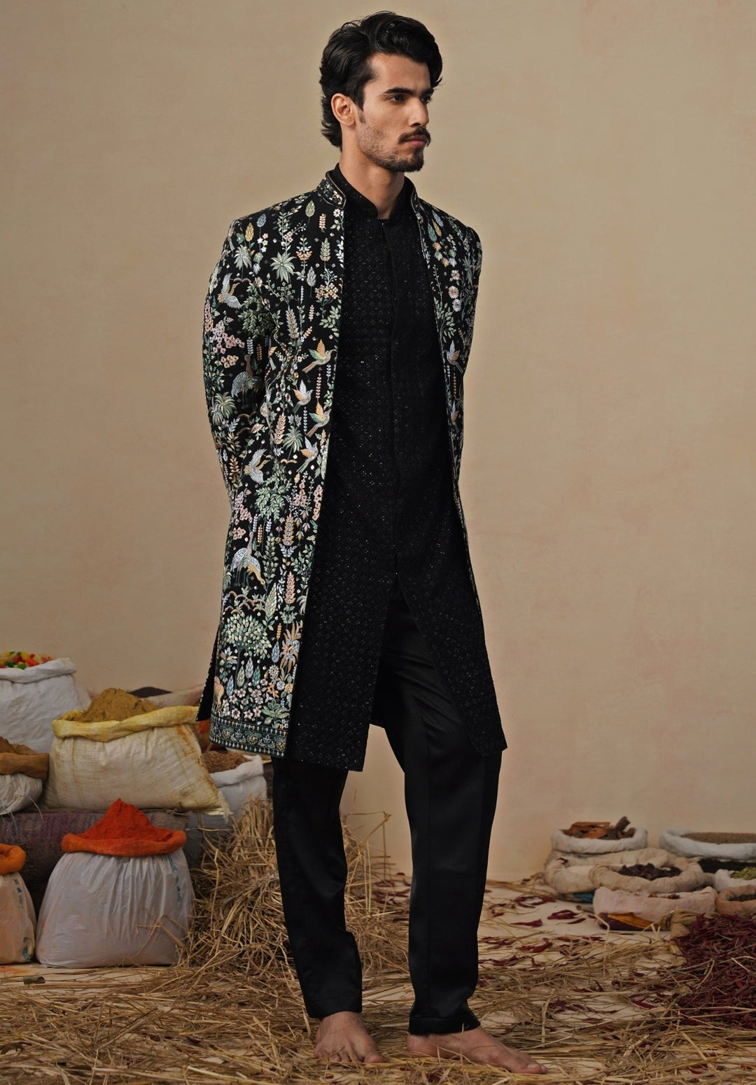 Black Georgette Indo - western Kurta Jacket Set Kalpraag - Fabilicious Fashion