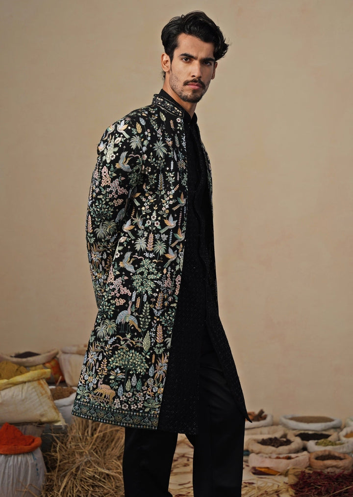 Black Georgette Indo - western Kurta Jacket Set Kalpraag - Fabilicious Fashion