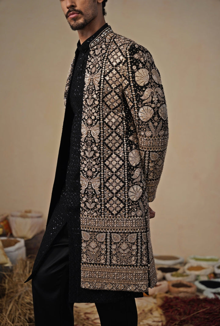 Black Georgette Indo - western Long Jacket Set Kalpraag - Fabilicious Fashion