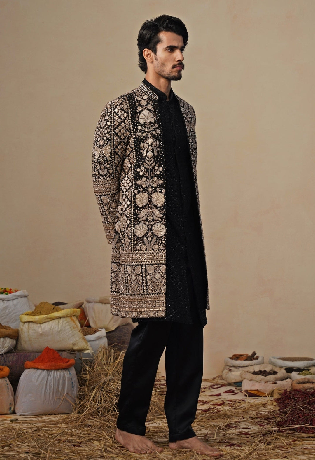 Black Georgette Indo - western Long Jacket Set Kalpraag - Fabilicious Fashion