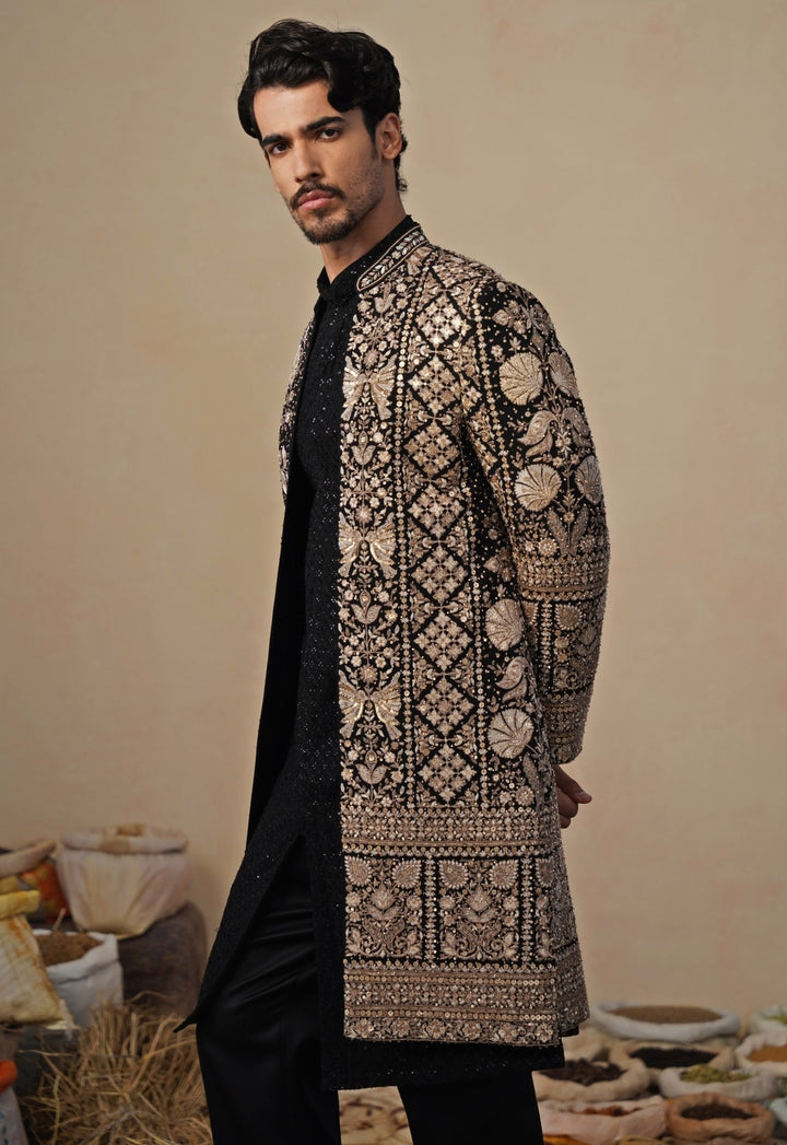 Black Georgette Indo - western Long Jacket Set Kalpraag - Fabilicious Fashion