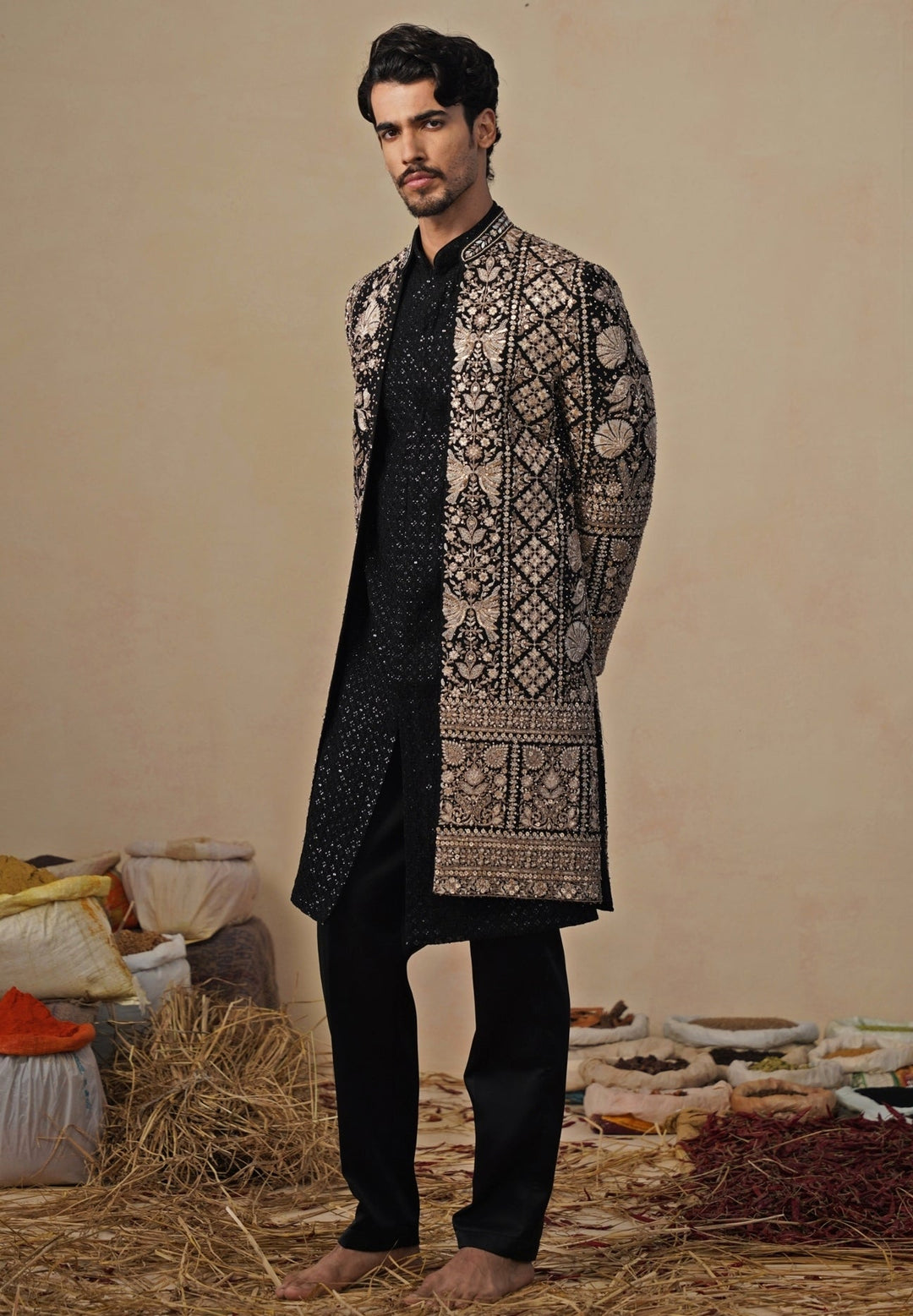 Black Georgette Indo - western Long Jacket Set Kalpraag - Fabilicious Fashion