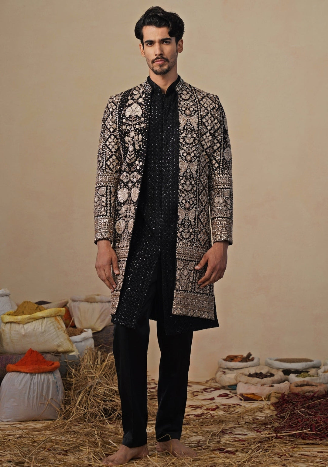 Black Georgette Indo - western Long Jacket Set Kalpraag - Fabilicious Fashion