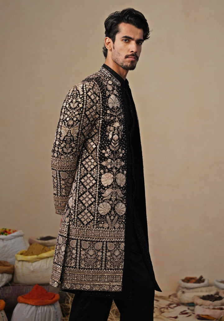 Black Georgette Indo - western Long Jacket Set Kalpraag - Fabilicious Fashion