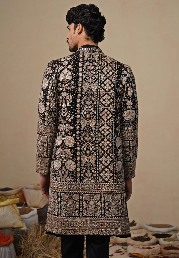 Black Georgette Indo - western Long Jacket Set Kalpraag - Fabilicious Fashion