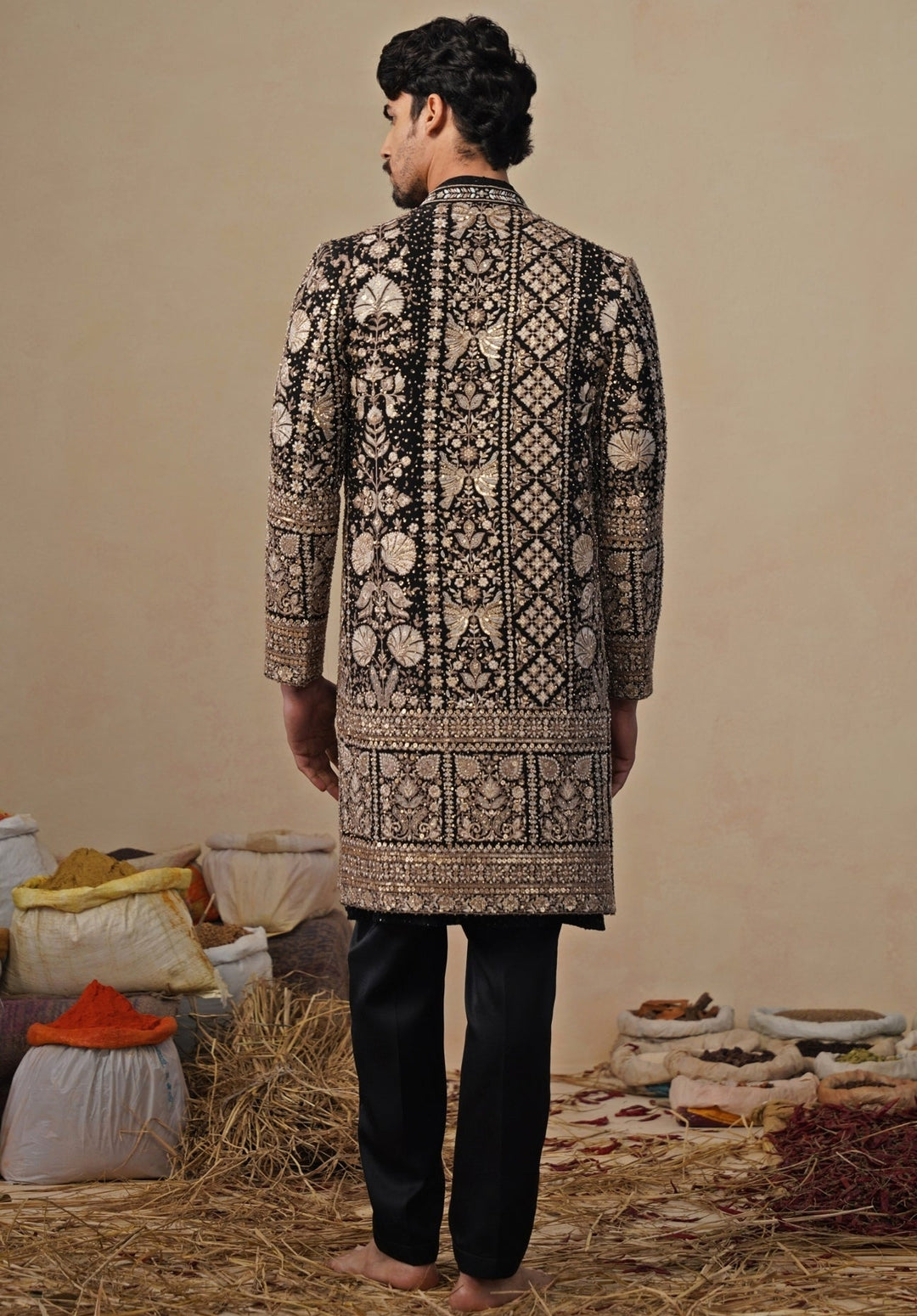 Black Georgette Indo - western Long Jacket Set Kalpraag - Fabilicious Fashion