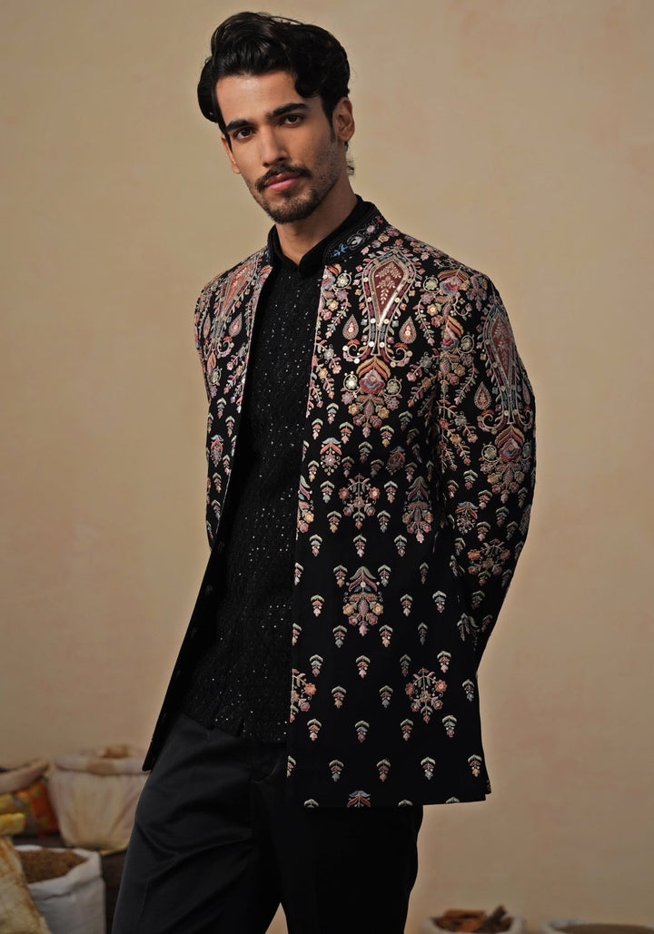 Black Georgette Jodhpuri Set Kalpraag - Fabilicious Fashion