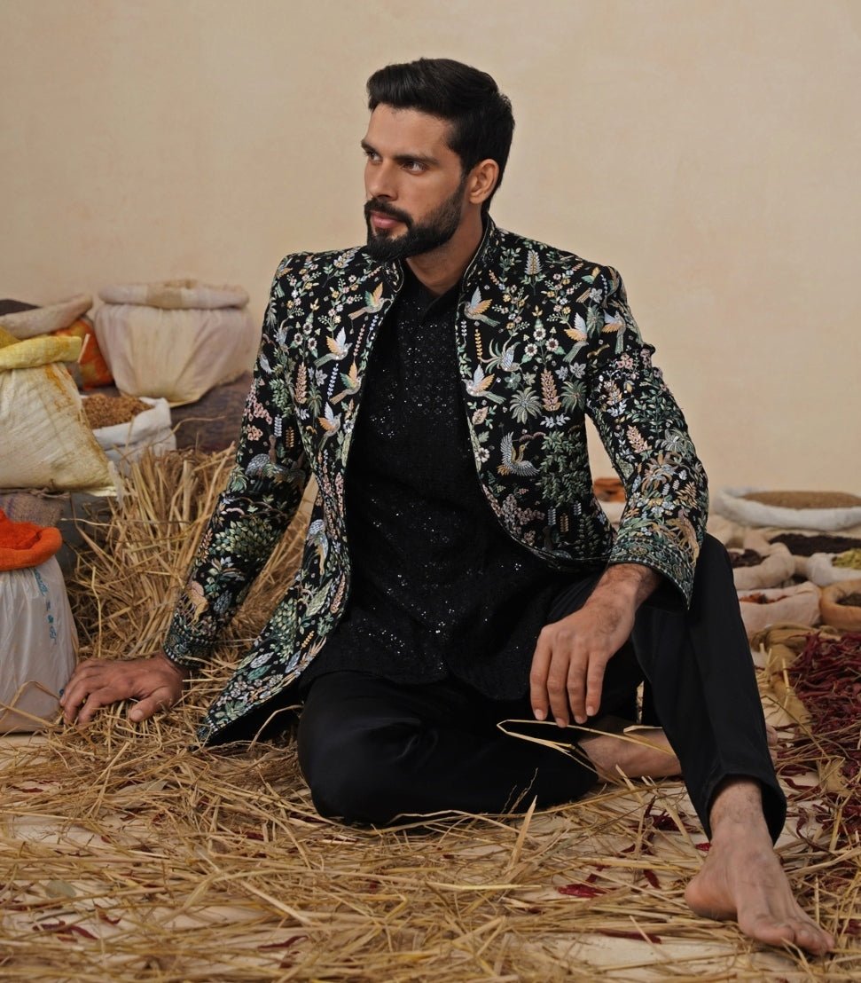 Black Georgette Jodhpuri Set Kalpraag - Fabilicious Fashion