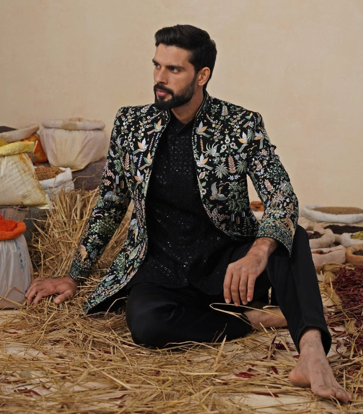 Black Georgette Jodhpuri Set Kalpraag - Fabilicious Fashion