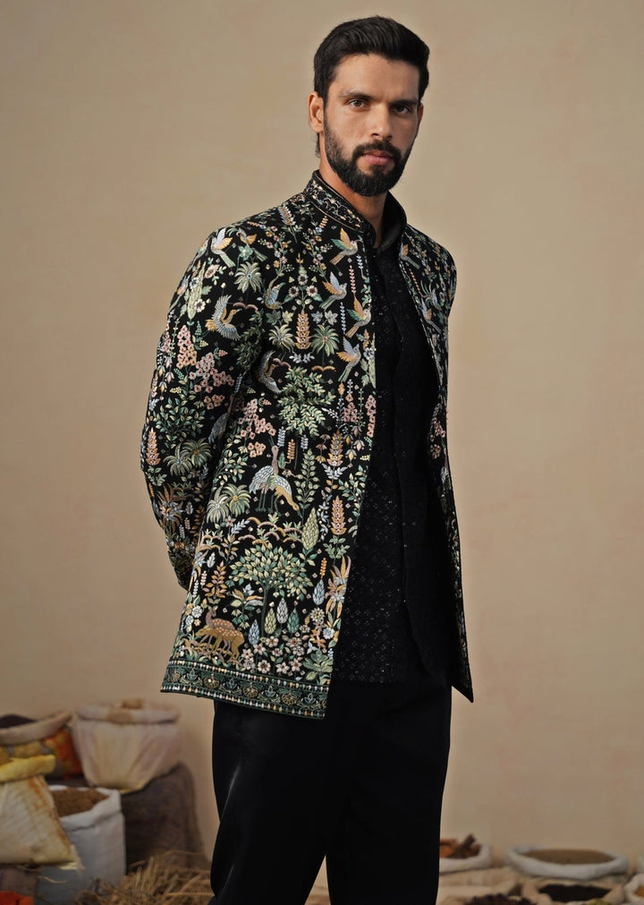 Black Georgette Jodhpuri Set Kalpraag - Fabilicious Fashion