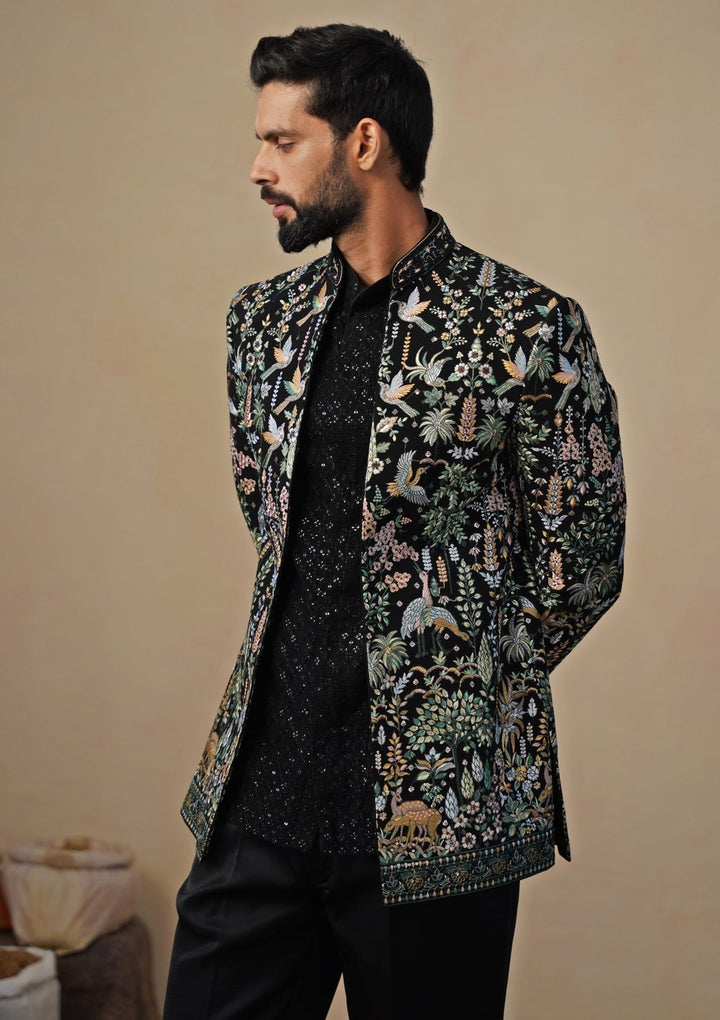 Black Georgette Jodhpuri Set Kalpraag - Fabilicious Fashion