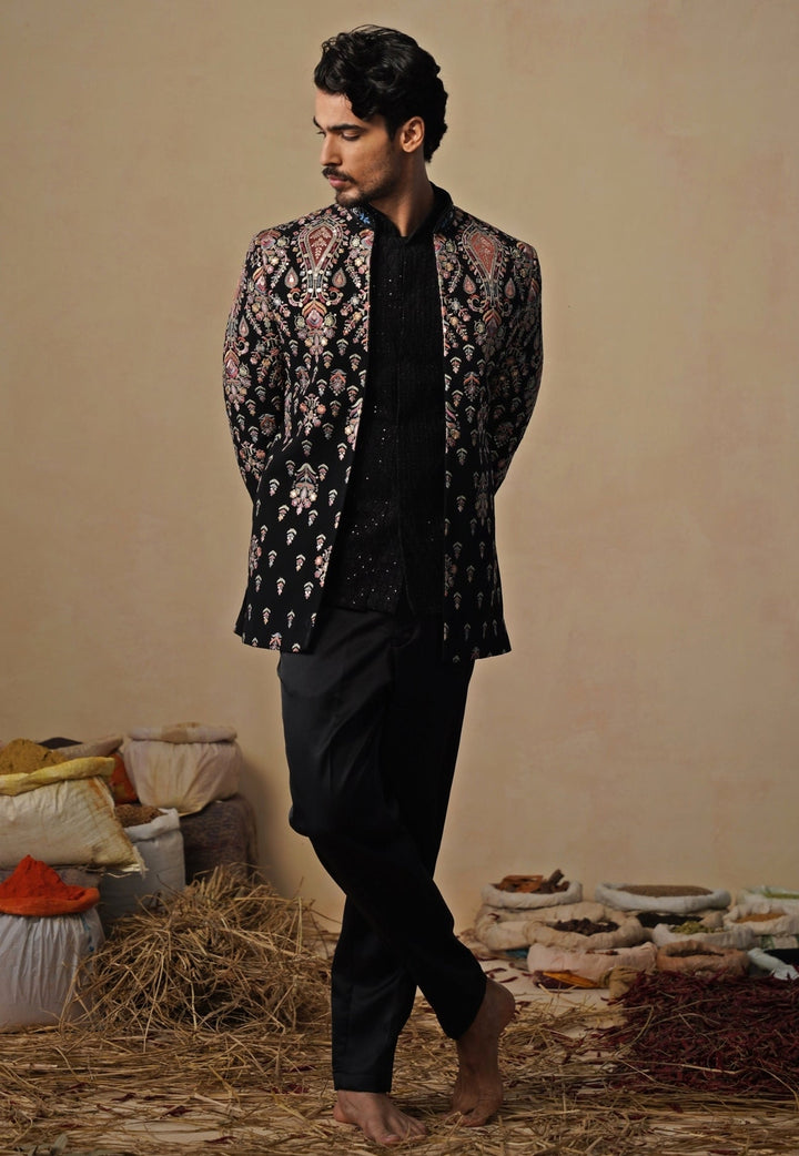 Black Georgette Jodhpuri Set Kalpraag - Fabilicious Fashion