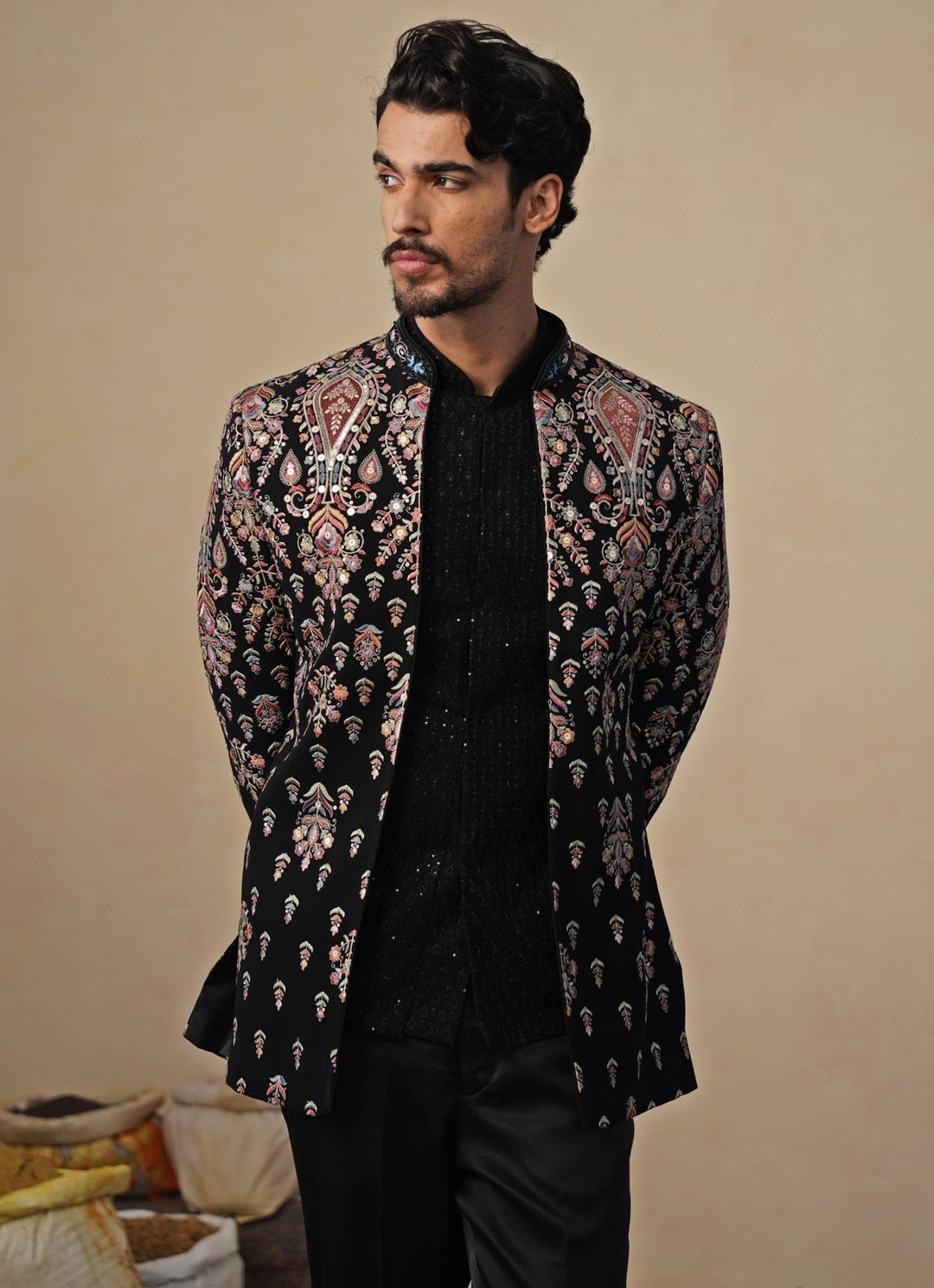 Black Georgette Jodhpuri Set Kalpraag - Fabilicious Fashion