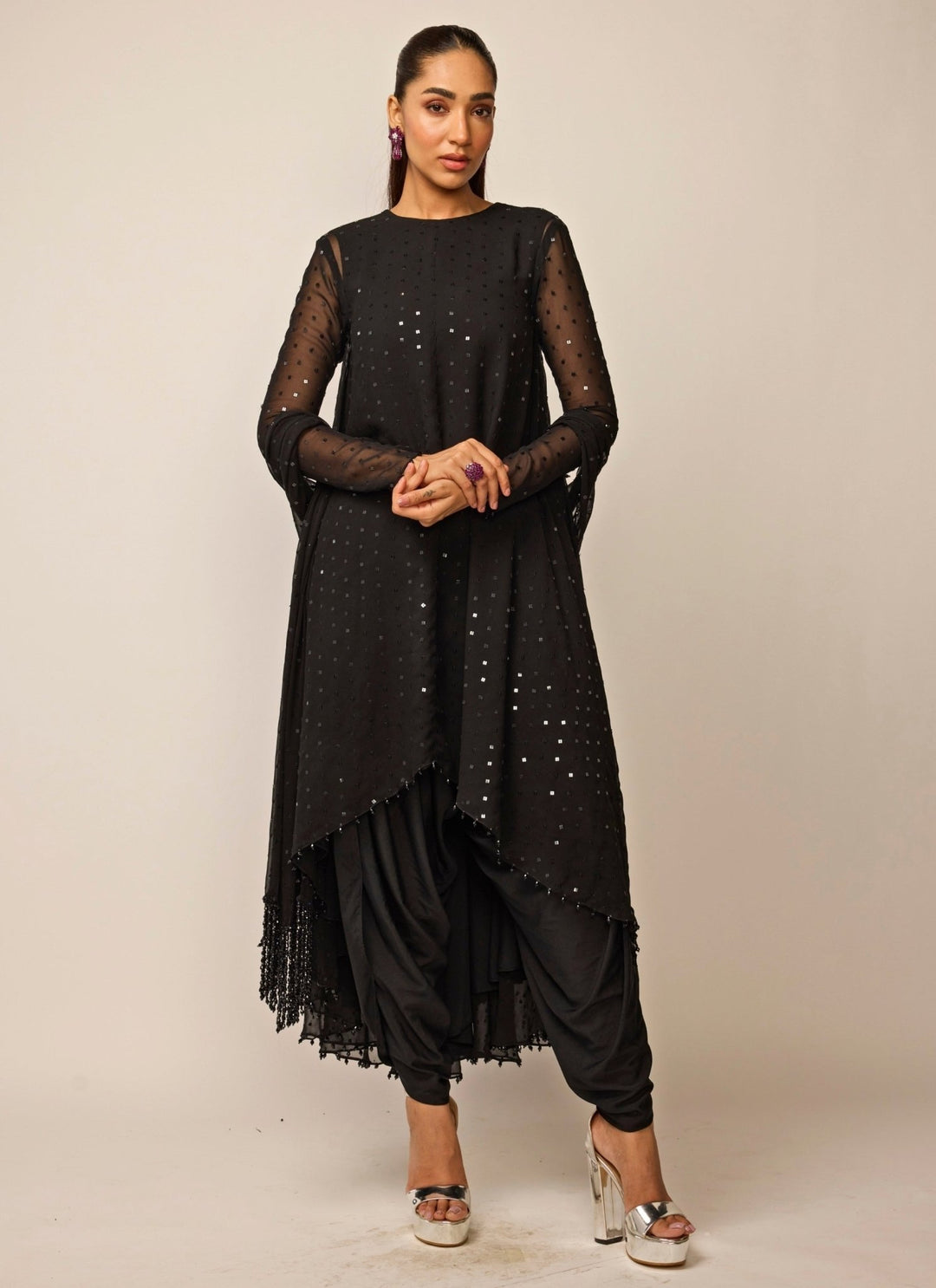 Vvani by Vani Vats Black Georgette Kurta Dhoti SetFabilicious Fashion