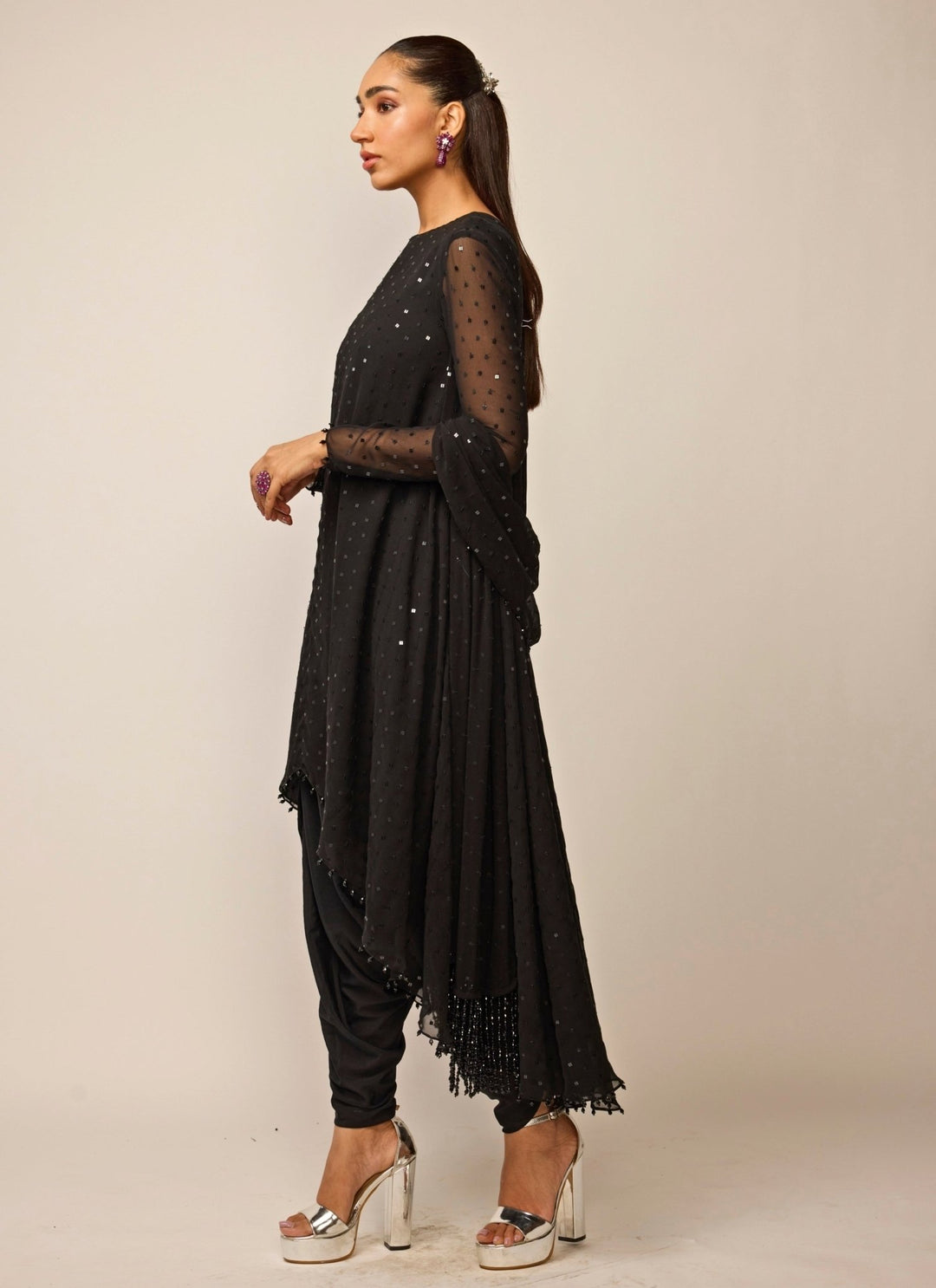 Vvani by Vani Vats Black Georgette Kurta Dhoti SetFabilicious Fashion