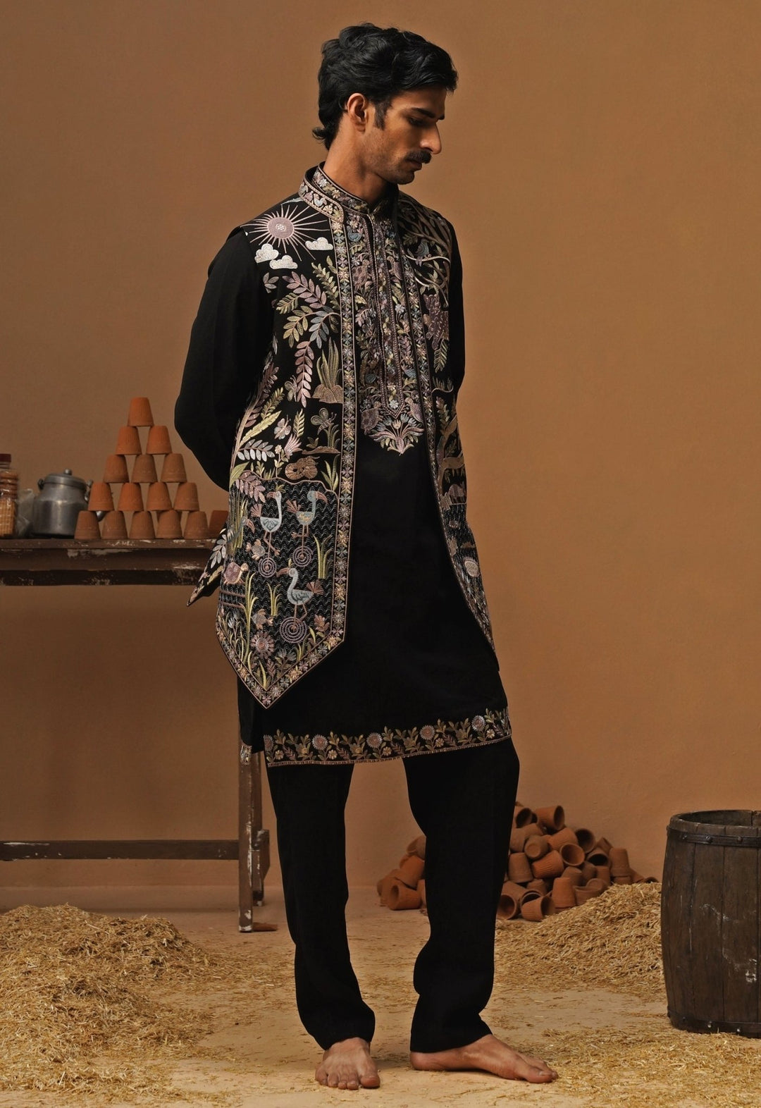 Kalpraag Black Georgette Kurta Jacket SetFabilicious Fashion