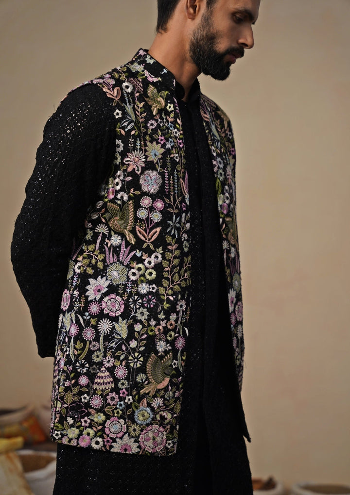 Black Georgette Kurta Jacket Set Kalpraag - Fabilicious Fashion