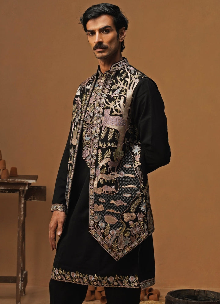 Kalpraag Black Georgette Kurta Jacket SetFabilicious Fashion