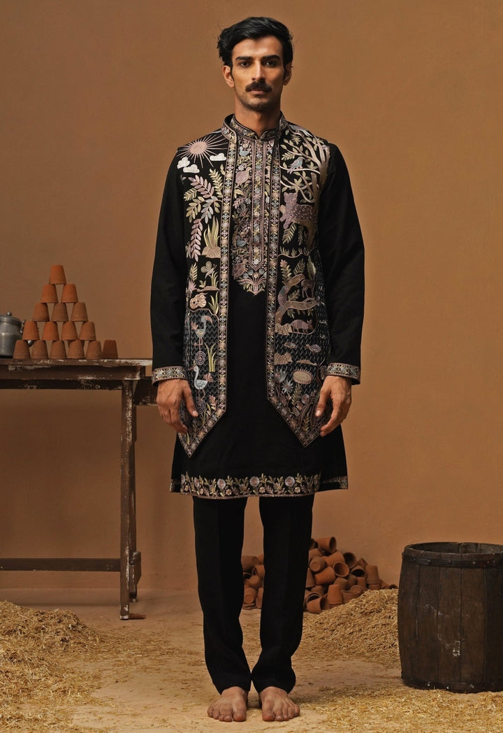 Kalpraag Black Georgette Kurta Jacket SetFabilicious Fashion