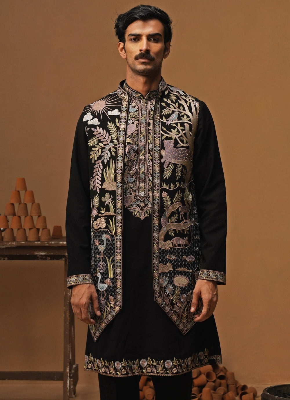 Kalpraag Black Georgette Kurta Jacket SetFabilicious Fashion