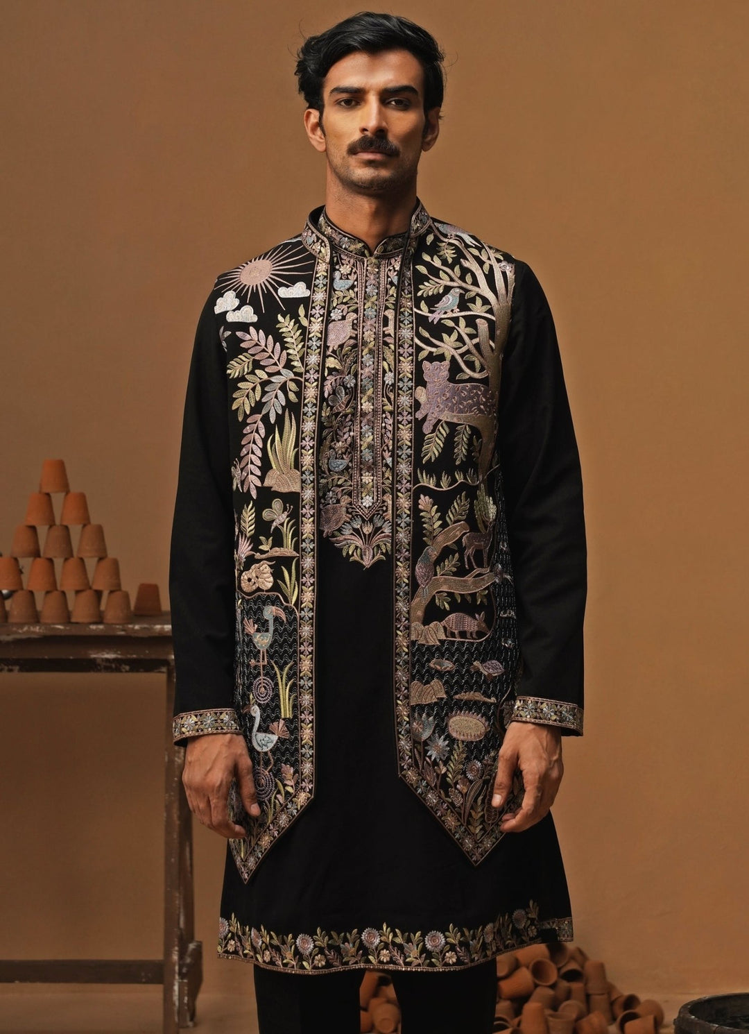 Kalpraag Black Georgette Kurta Jacket SetFabilicious Fashion