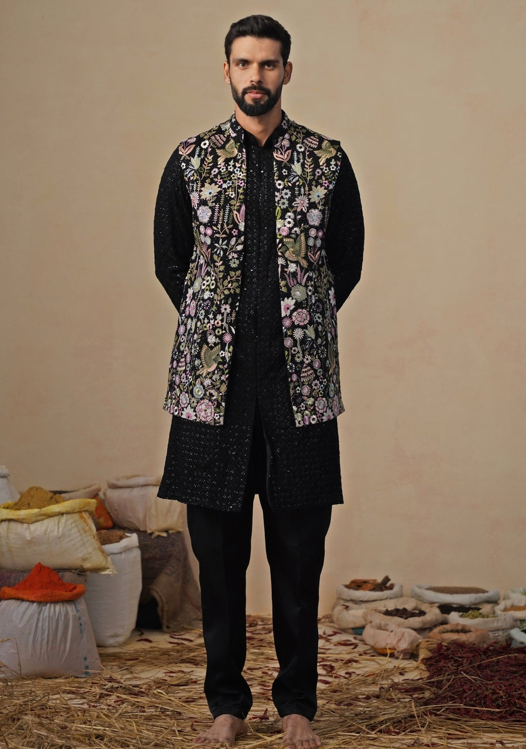 Black Georgette Kurta Jacket Set Kalpraag - Fabilicious Fashion