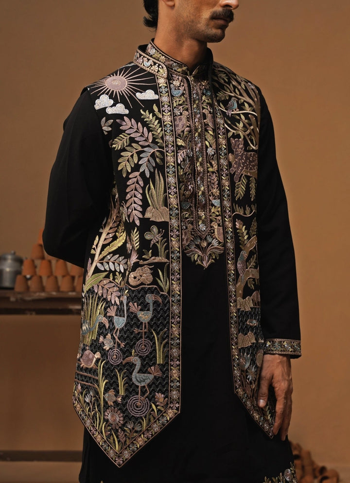 Kalpraag Black Georgette Kurta Jacket SetFabilicious Fashion