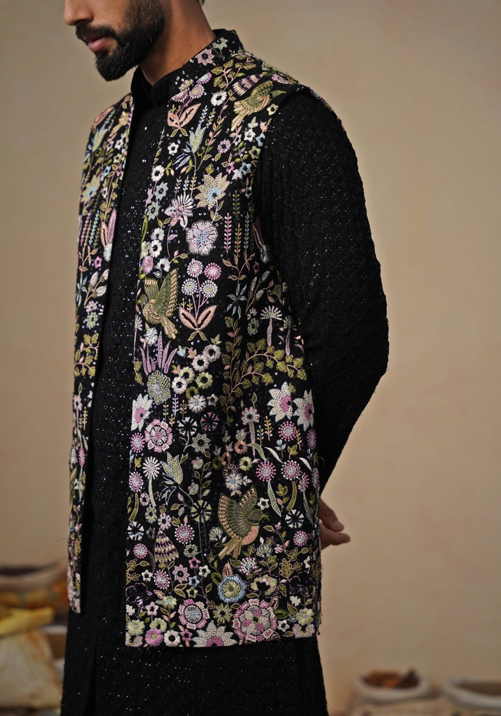 Black Georgette Kurta Jacket Set Kalpraag - Fabilicious Fashion