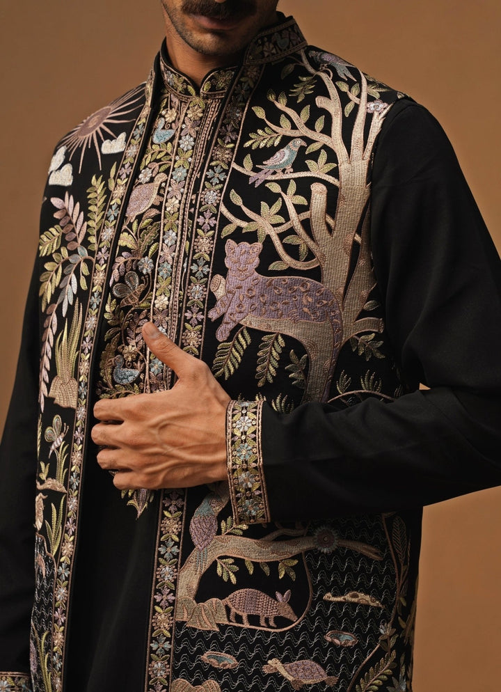 Kalpraag Black Georgette Kurta Jacket SetFabilicious Fashion