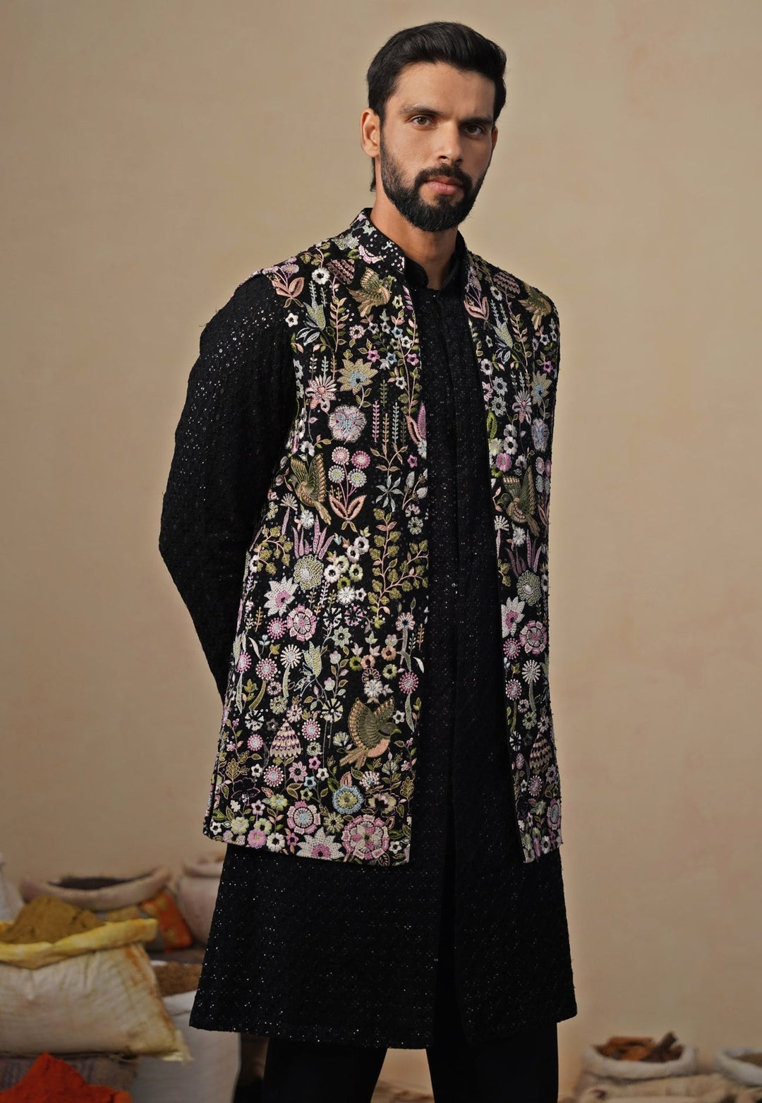 Black Georgette Kurta Jacket Set Kalpraag - Fabilicious Fashion