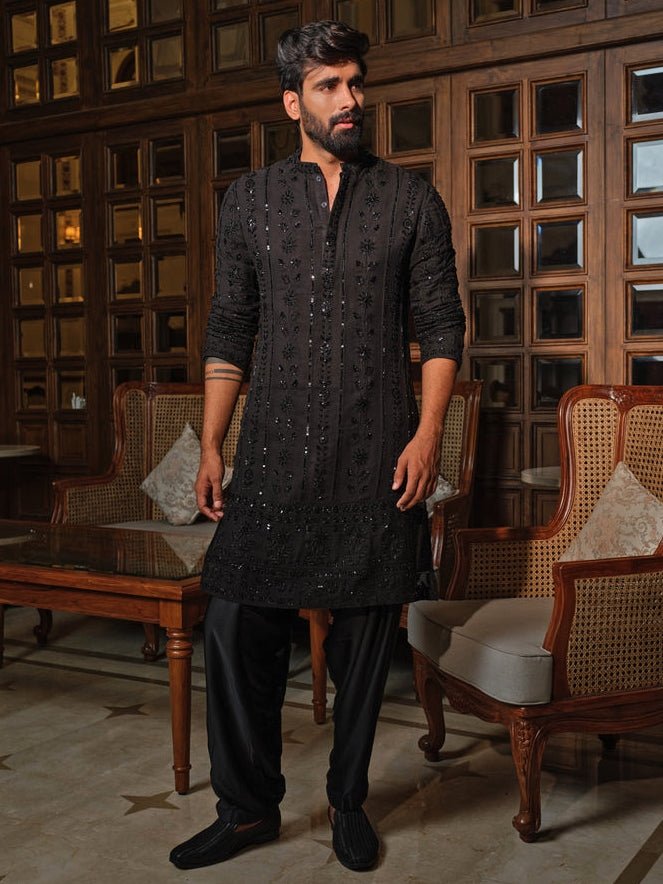 Darzi House Black Georgette Kurta Pants SetFabilicious Fashion