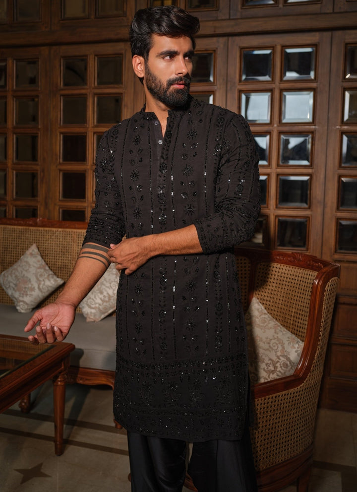 Darzi House Black Georgette Kurta Pants SetFabilicious Fashion