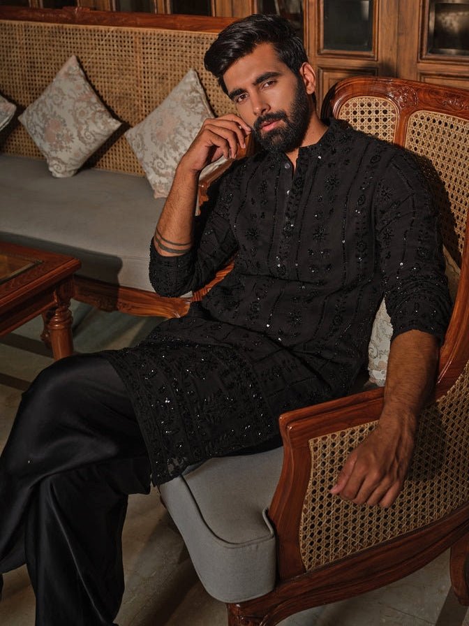 Darzi House Black Georgette Kurta Pants SetFabilicious Fashion