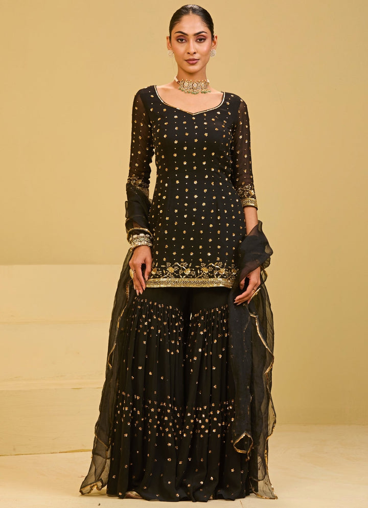 Esha Koul Black Georgette Kurta Sharara SetFabilicious Fashion