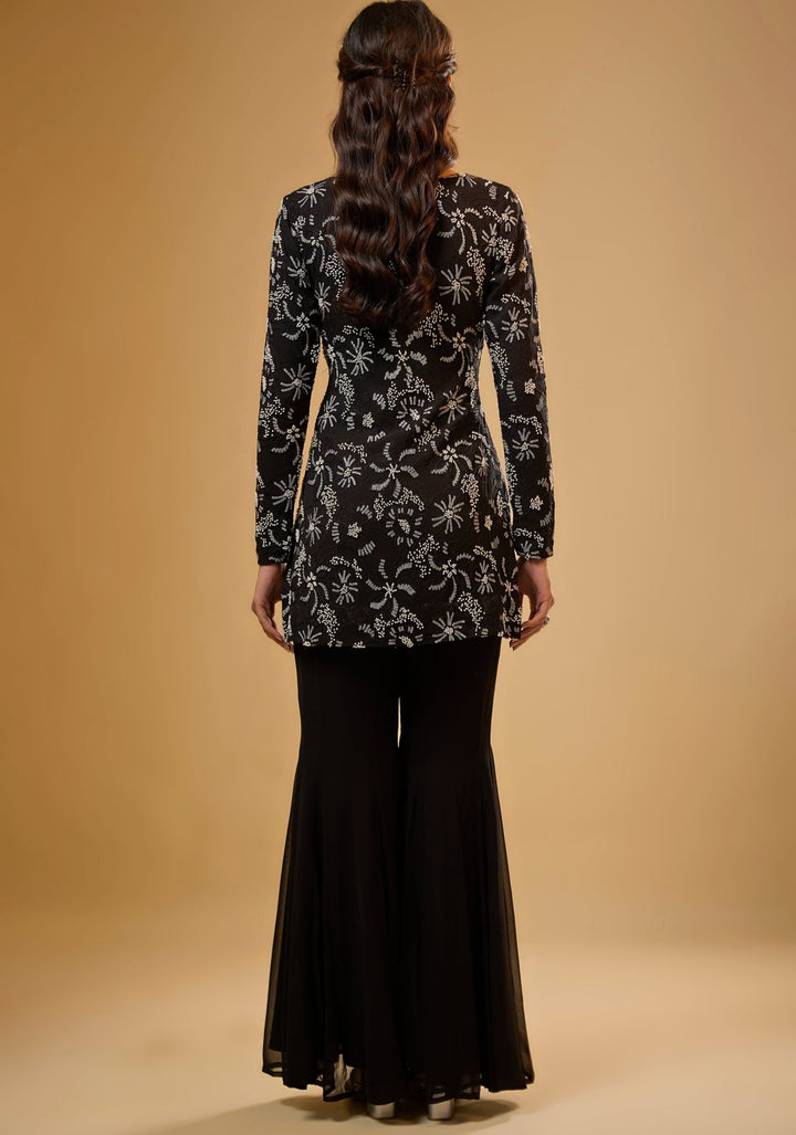 Black Georgette Kurta Sharara Set Renee Label - Fabilicious Fashion