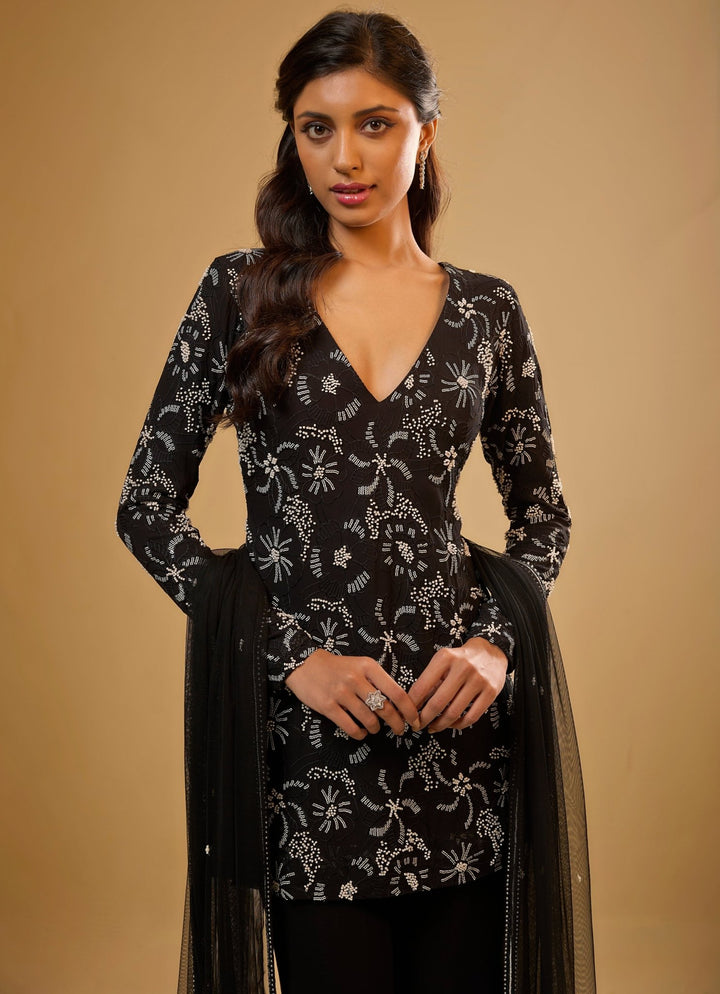 Black Georgette Kurta Sharara Set Renee Label - Fabilicious Fashion