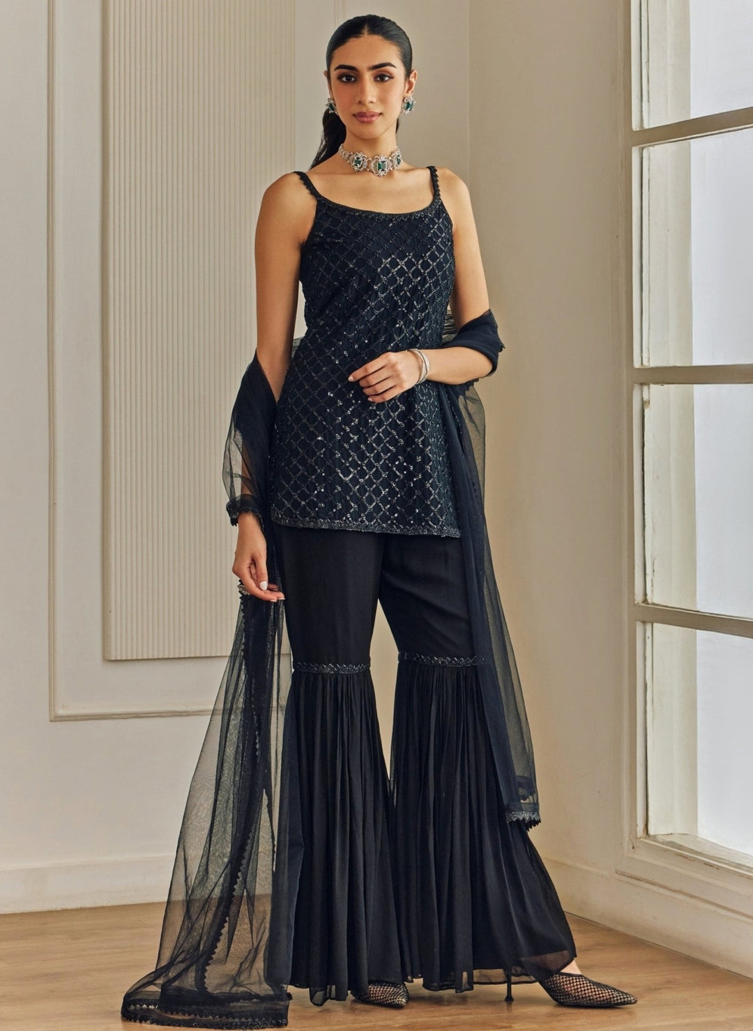 Studio Iris Black Georgette Kurta Sharara SetFabilicious Fashion