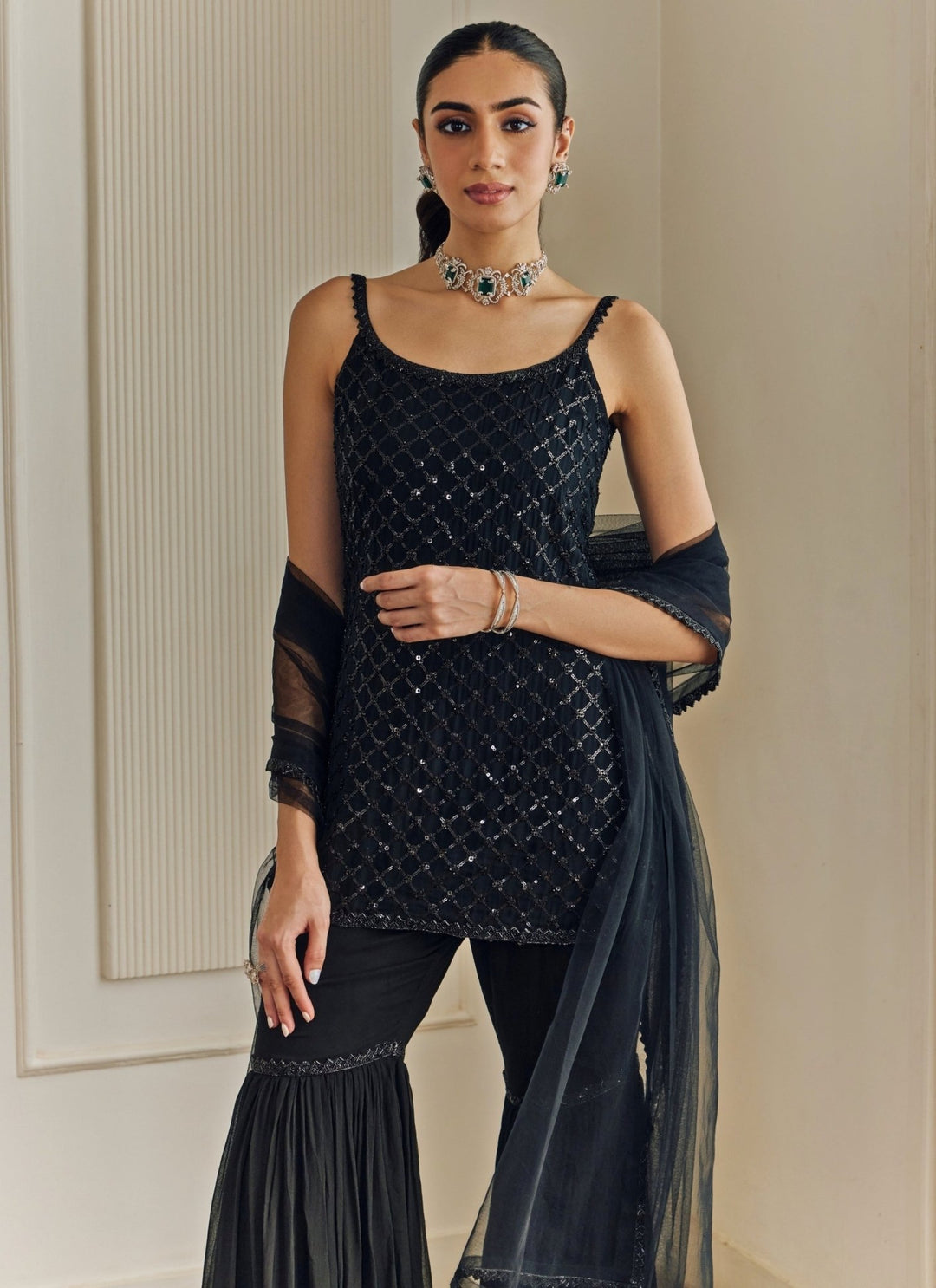 Studio Iris Black Georgette Kurta Sharara SetFabilicious Fashion