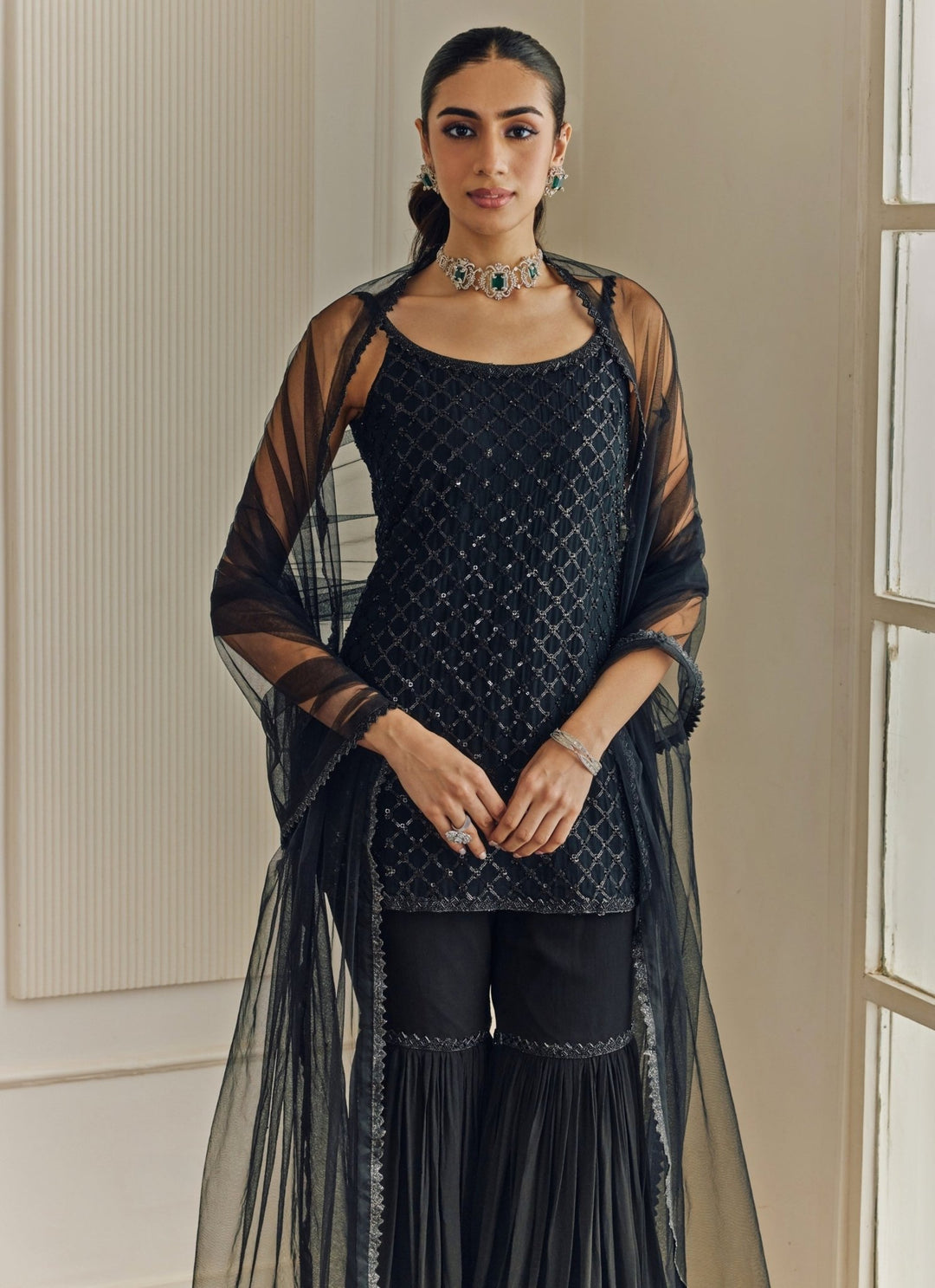 Studio Iris Black Georgette Kurta Sharara SetFabilicious Fashion