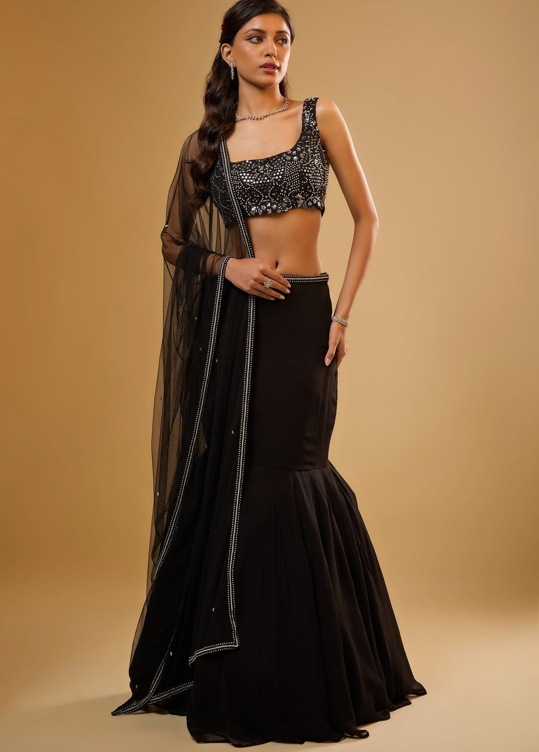 Black Georgette Mermaid Lehenga Set Renee Label - Fabilicious Fashion
