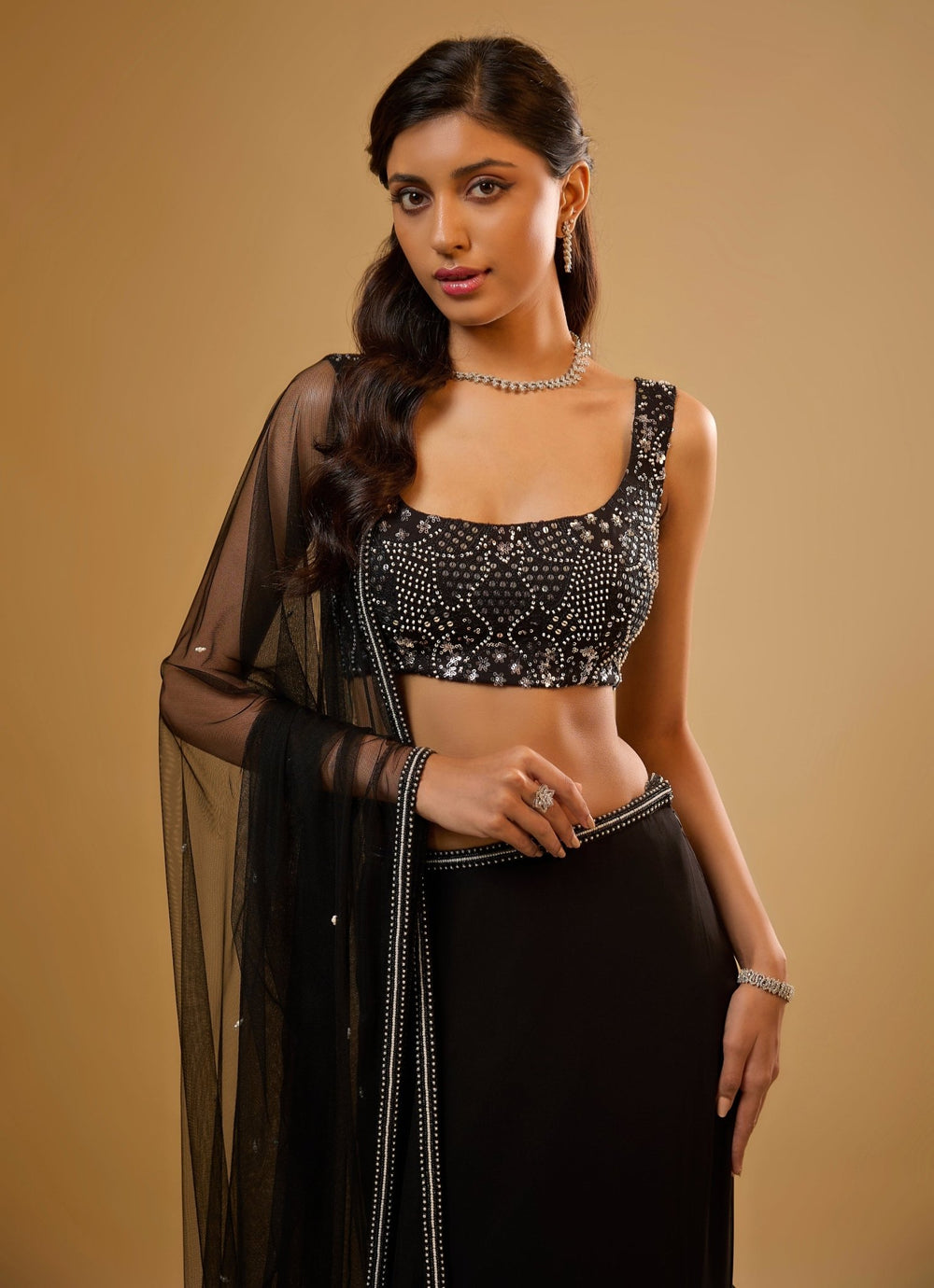 Black Georgette Mermaid Lehenga Set Renee Label - Fabilicious Fashion