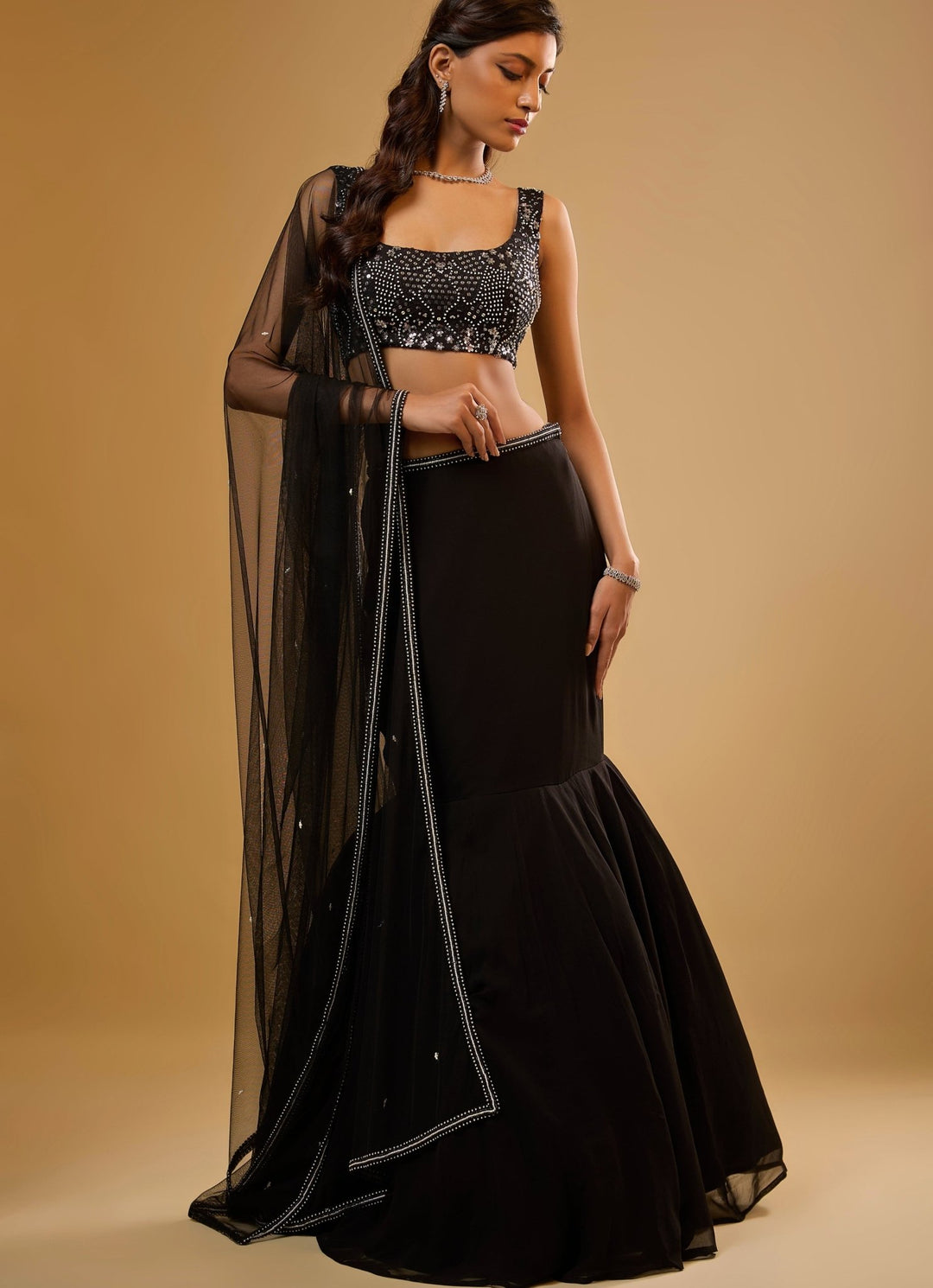 Black Georgette Mermaid Lehenga Set Renee Label - Fabilicious Fashion