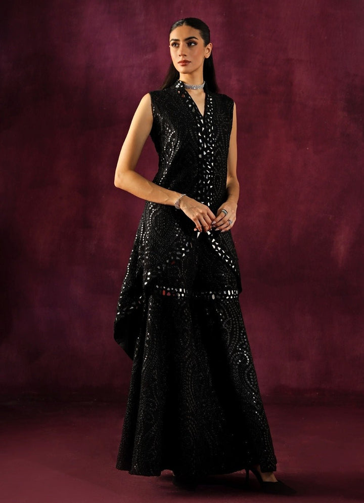 Twenty Nine Black Georgette Mirrorwork Asymmetric Kurta Sharara SetFabilicious Fashion