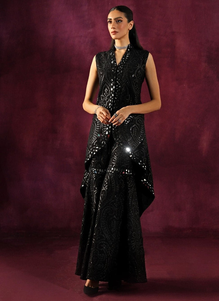 Twenty Nine Black Georgette Mirrorwork Asymmetric Kurta Sharara SetFabilicious Fashion